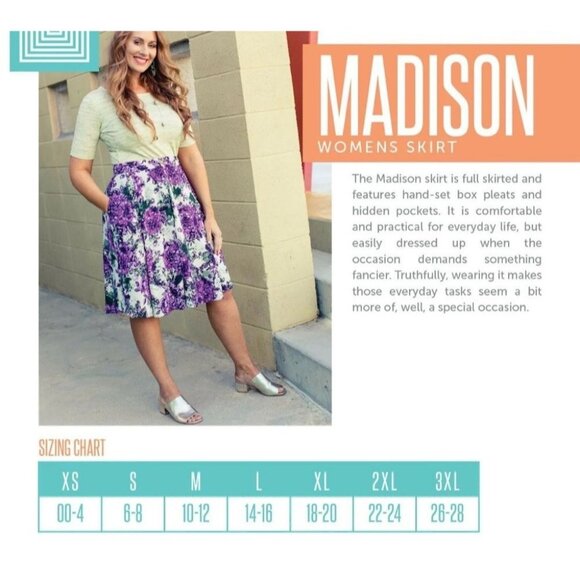 LuLaRoe Madison Womens Burgundy Floral Print Pleated Midi Skirt Pockets 3XL - Picture 12 of 13